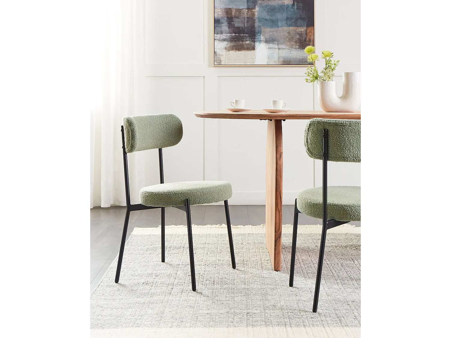 Lot de 2 chaises de salle à manger ALLISON Bouclé Vert clair