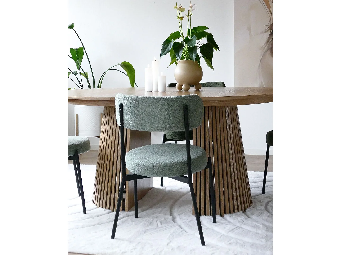 Lot de 2 chaises de salle à manger ALLISON Bouclé Vert clair