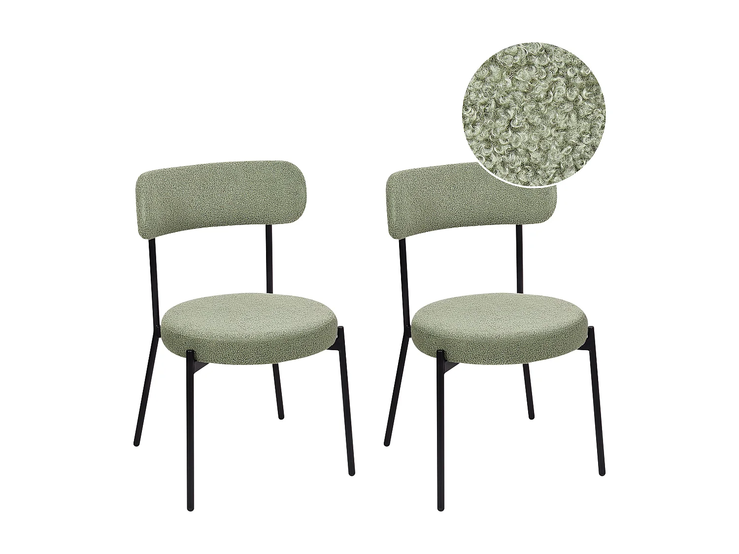 Lot de 2 chaises de salle à manger ALLISON Bouclé Vert clair