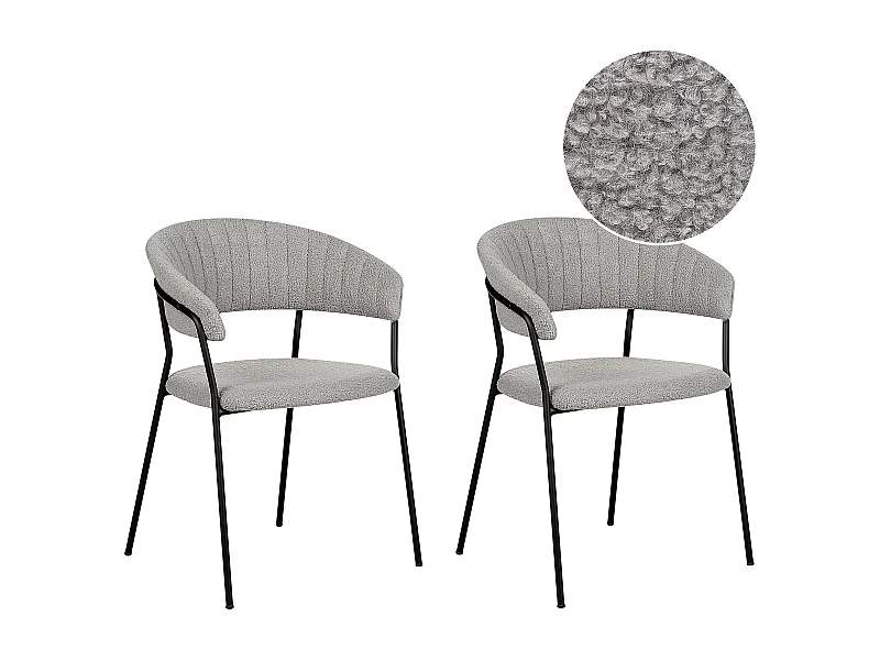 Esszimmerstühle 2er Set aus Bouclé Stoff grau schwarze Beine Creme Mariposa