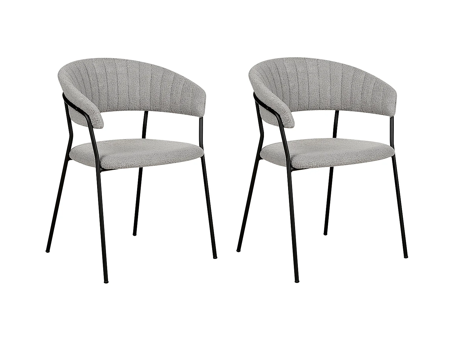 Esszimmerstühle 2er Set aus Bouclé Stoff grau schwarze Beine Creme Mariposa