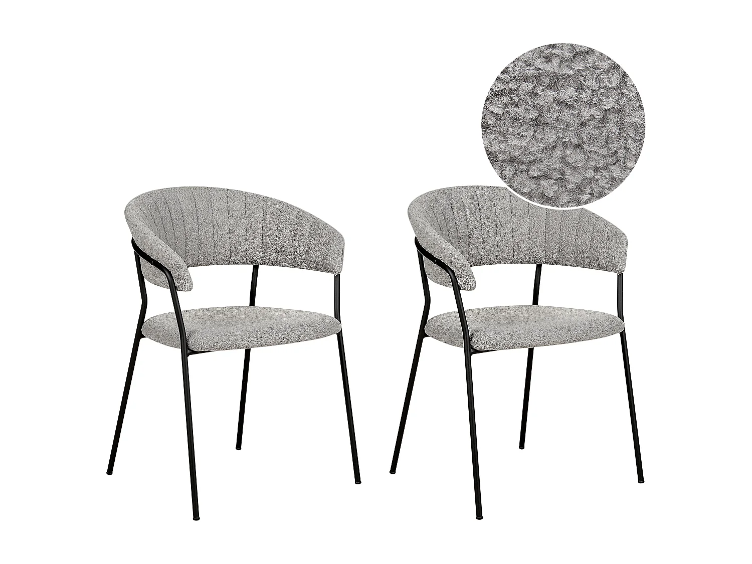 Esszimmerstühle 2er Set aus Bouclé Stoff grau schwarze Beine Creme Mariposa