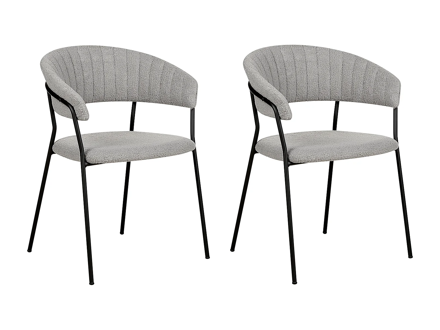 Esszimmerstühle 2er Set aus Bouclé Stoff grau schwarze Beine Creme Mariposa