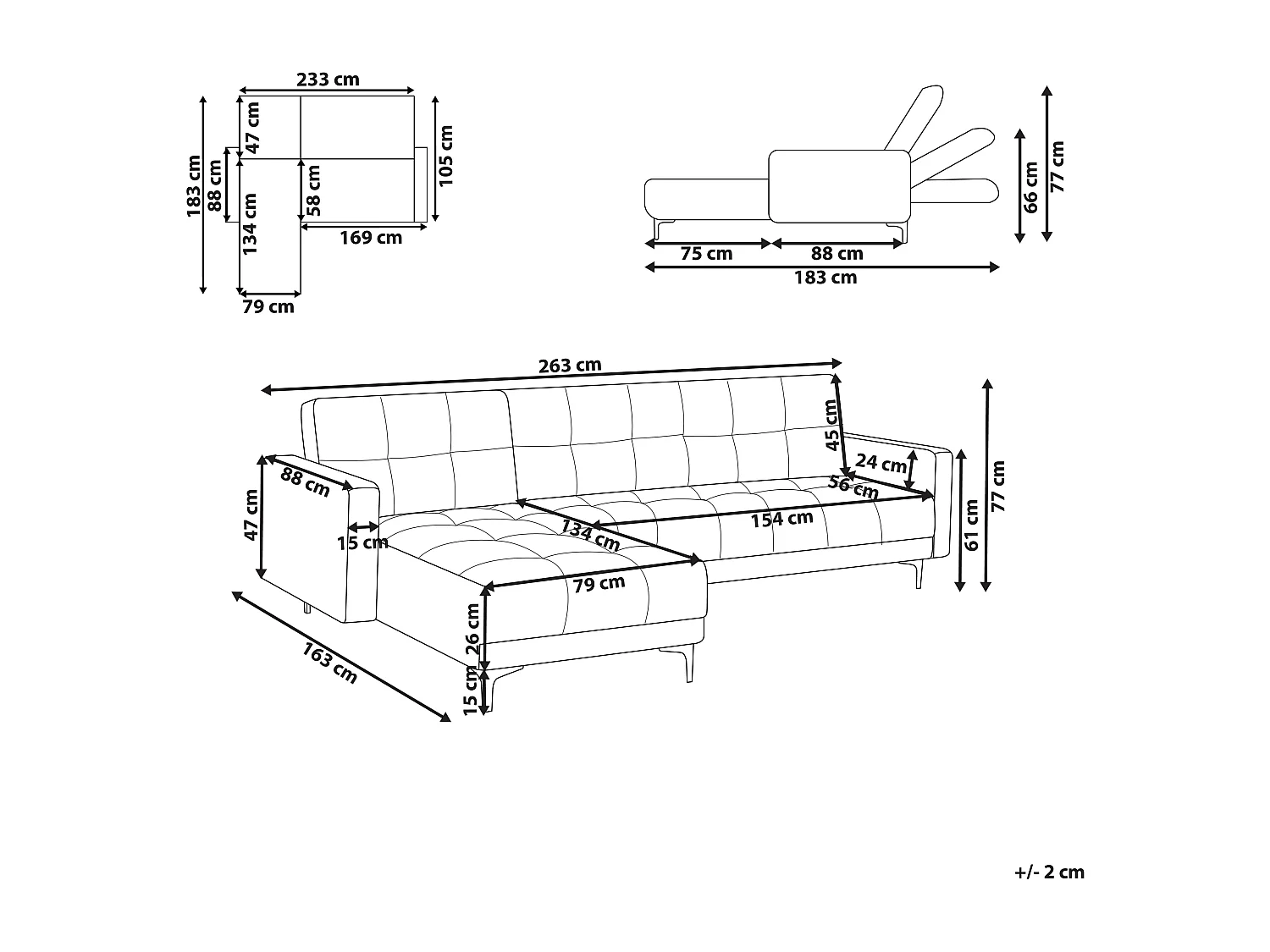 Sofá-cama de canto modular ALNES Bouclé Branco 4 lugares à direita