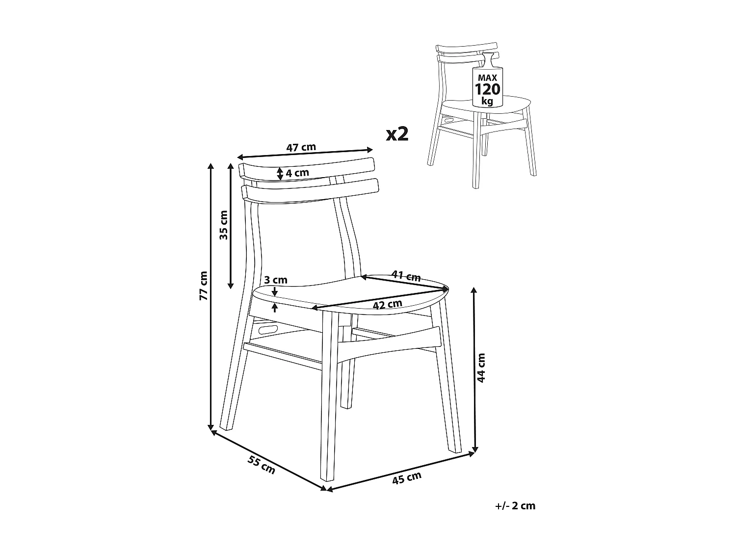 Lot de 2 chaises de salle à manger CYNTHIANA Bois Gris clair