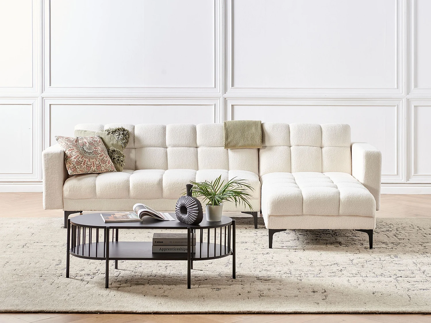 Sofá-cama de canto modular ALNES Bouclé Branco 4 lugares