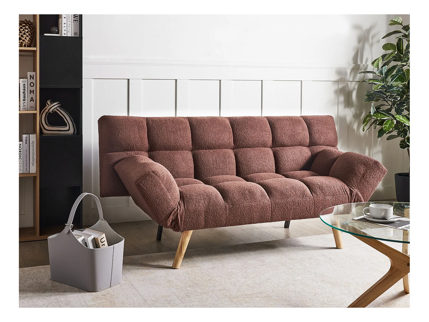 Slaapbank INGARO Bouclé Bruin 2-zitter