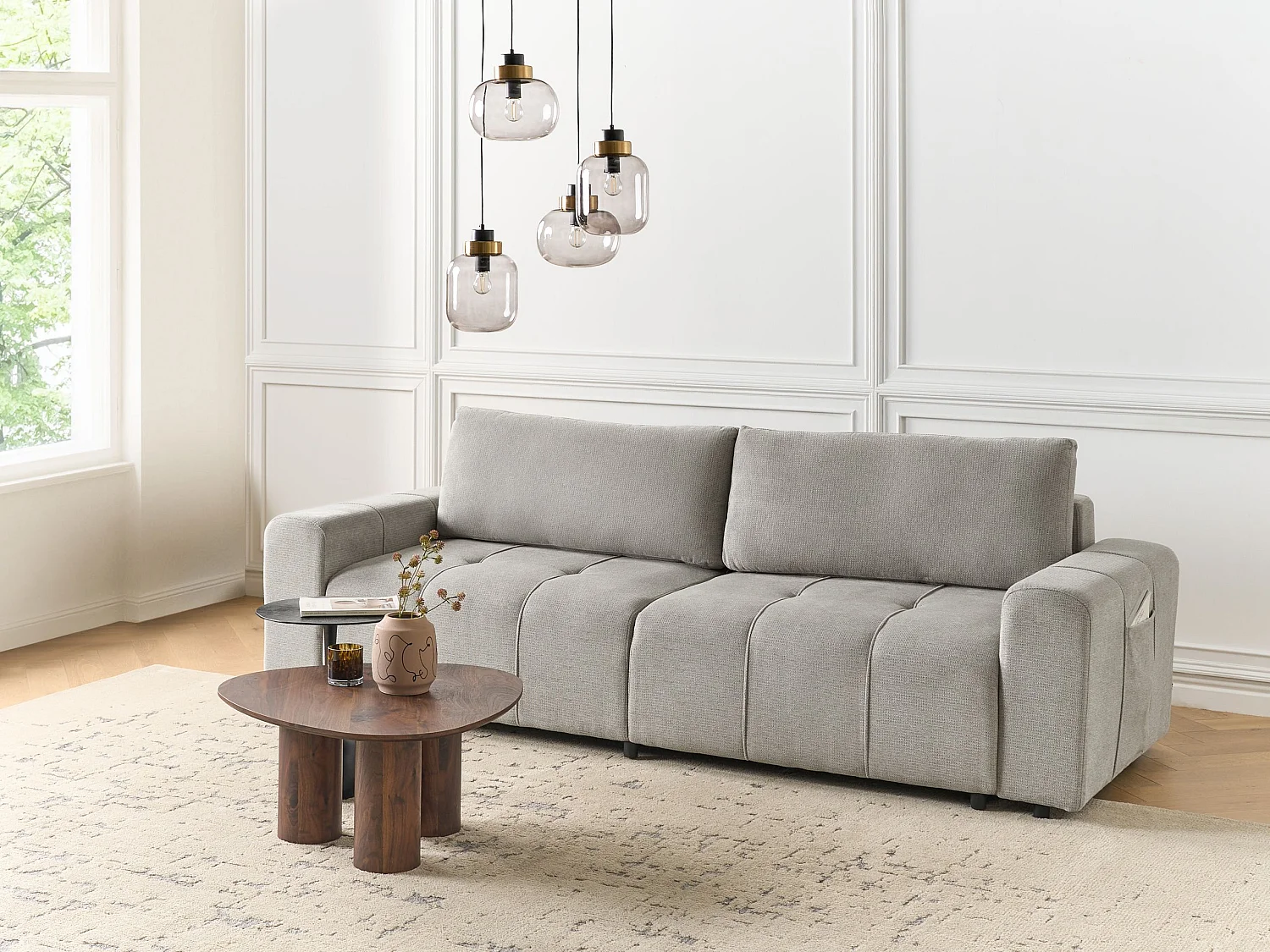 Canapé 3 places INNVIK Tissu Gris clair avec rangement