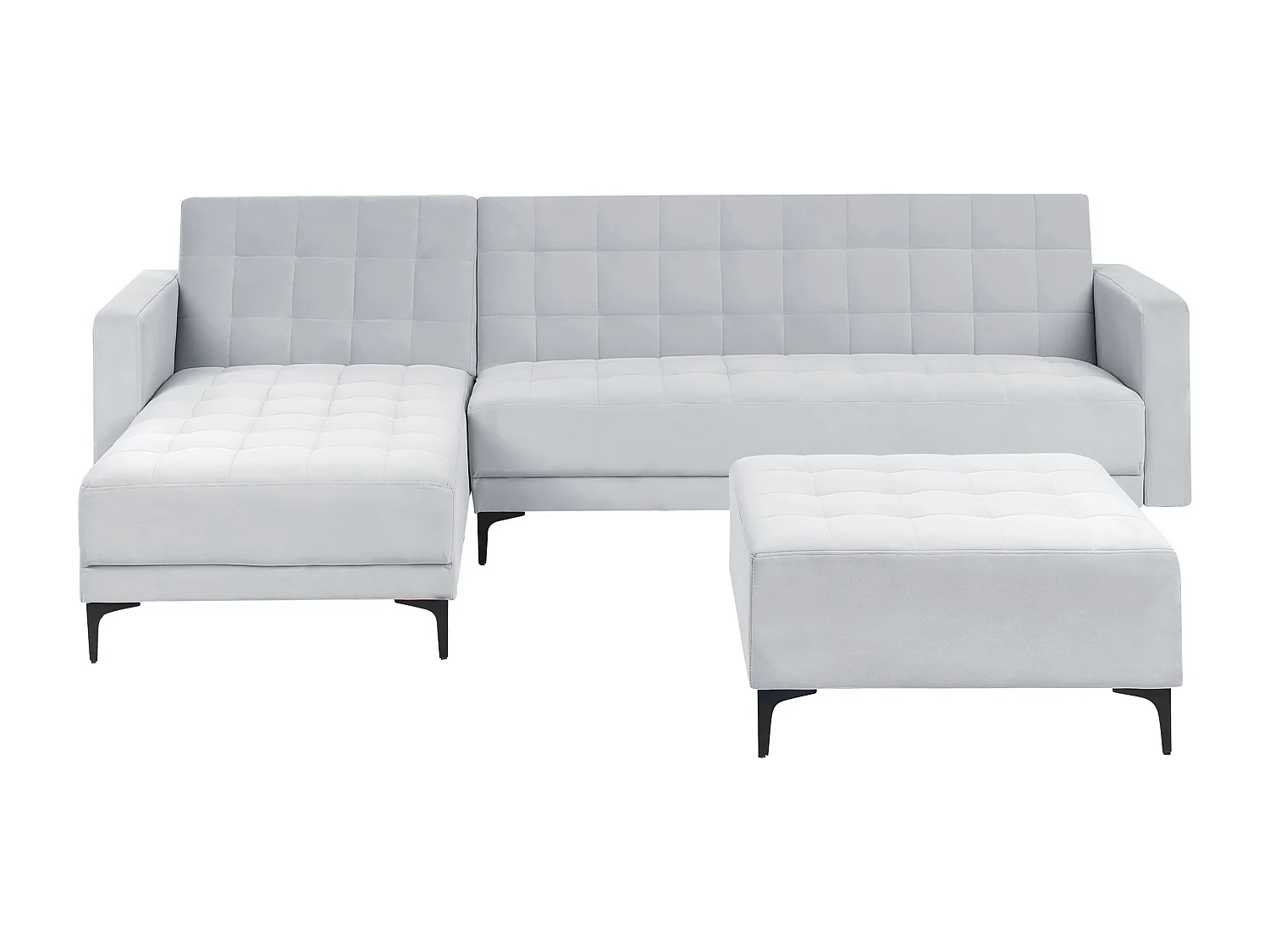 Canapé-lit d'angle modulable 4 places ABERDEEN Velours Gris clair avec ottoman Côté droit