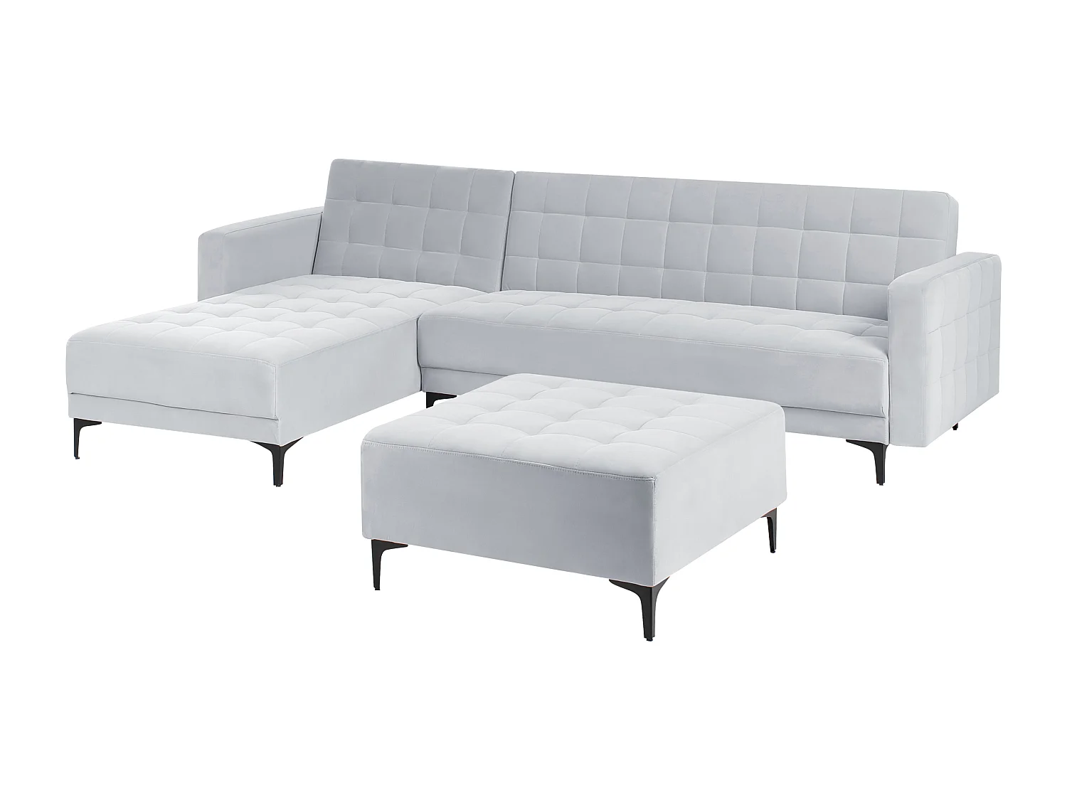 Canapé-lit d'angle modulable 4 places ABERDEEN Velours Gris clair avec ottoman Côté droit