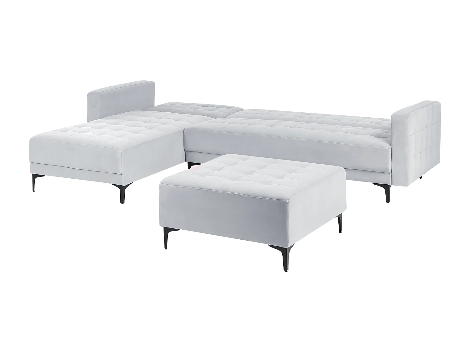 Canapé-lit d'angle modulable 4 places ABERDEEN Velours Gris clair avec ottoman Côté droit