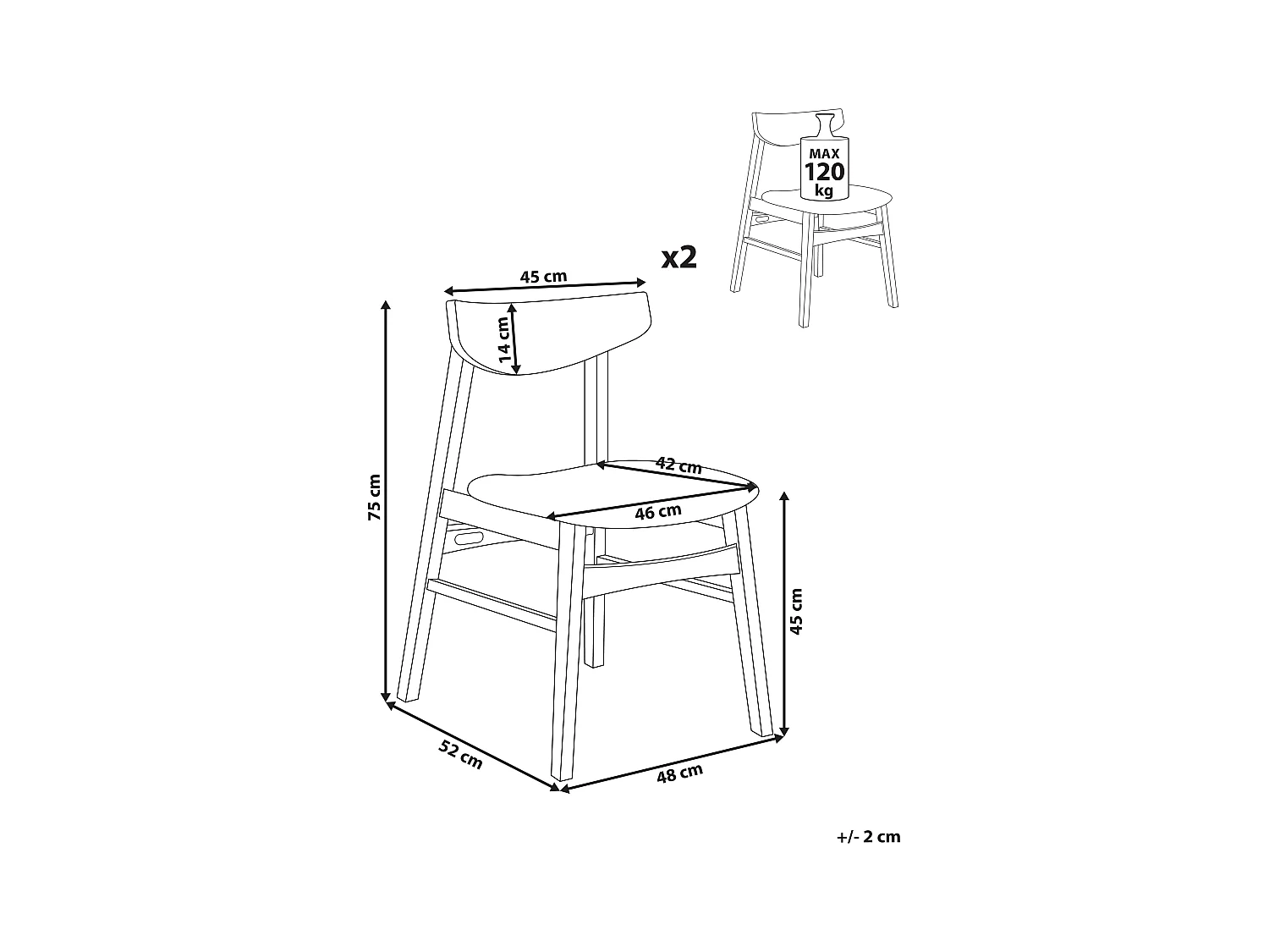 Lot de 2 chaises de salle à manger SMILEY Bois Gris clair