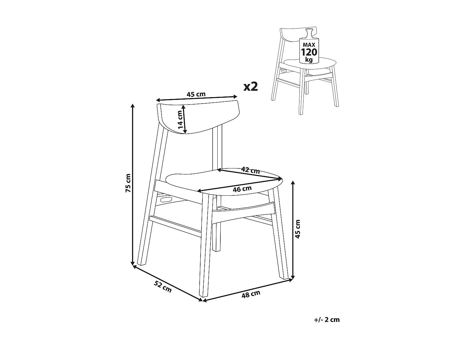 Lot de 2 chaises de salle à manger SMILEY Bois Gris clair
