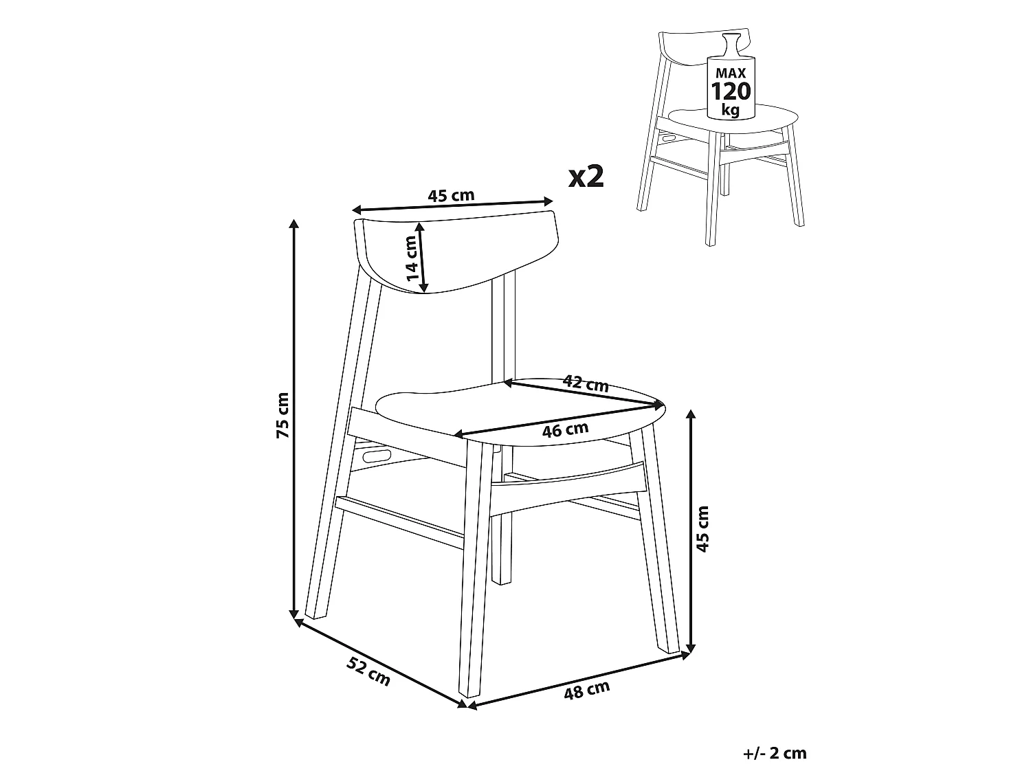 Lot de 2 chaises de salle à manger SMILEY Bois Gris clair