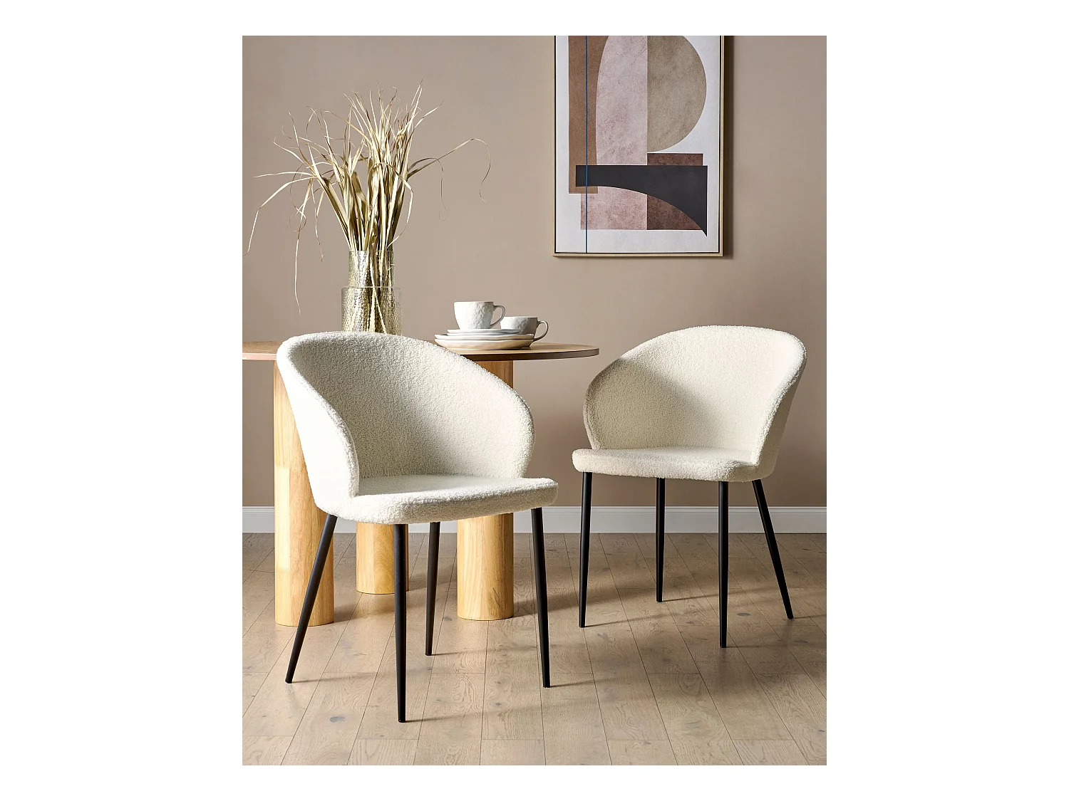 Lot de 2 chaises de salle à manger MASON Bouclé Blanc cassé