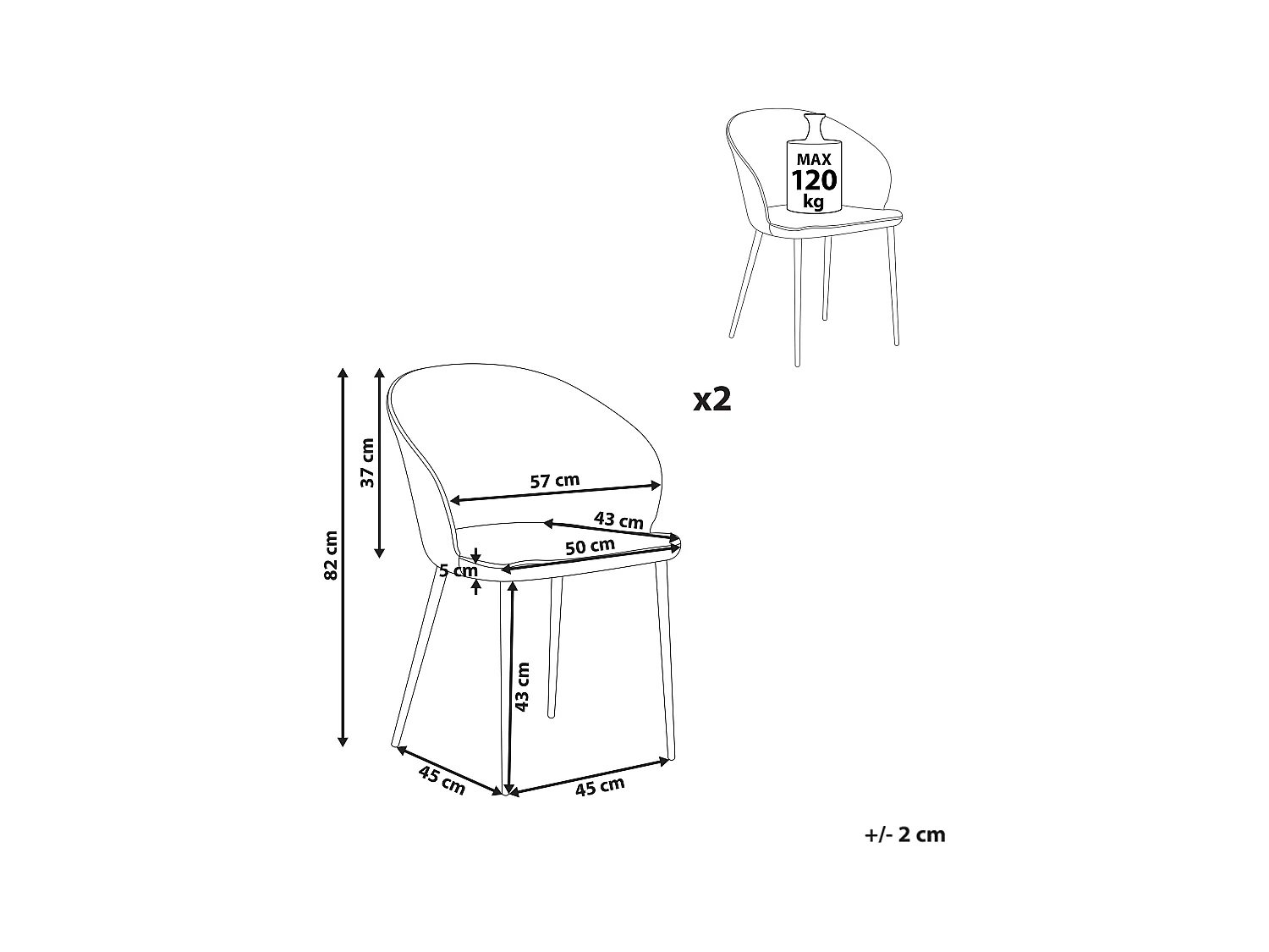 Lot de 2 chaises de salle à manger MASON Bouclé Blanc cassé