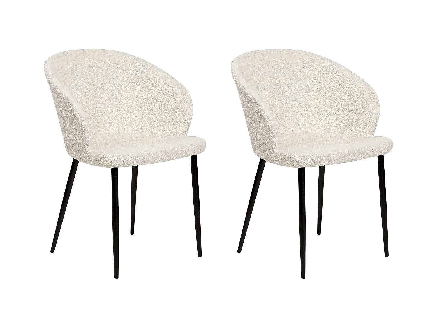 Esszimmerstuhl 2er Set Bouclé weiß mit schwarzen Metallbeinen Retro-Stil Mason