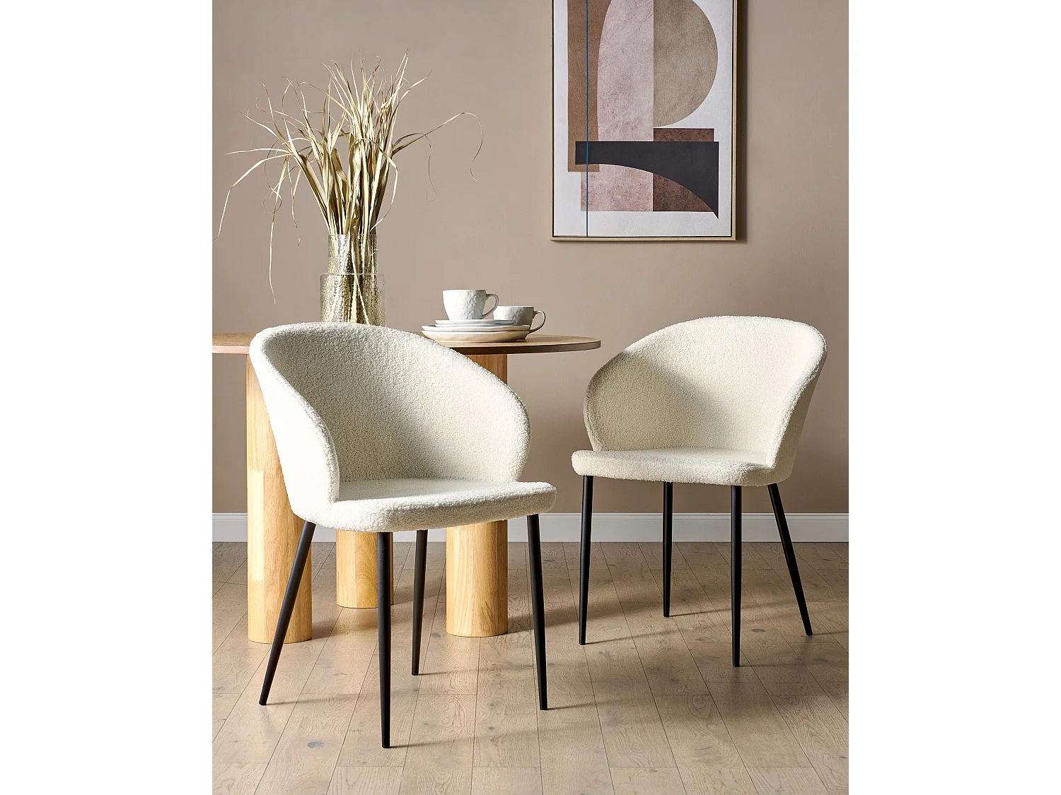 Lot de 2 chaises de salle à manger MASON Bouclé Blanc cassé