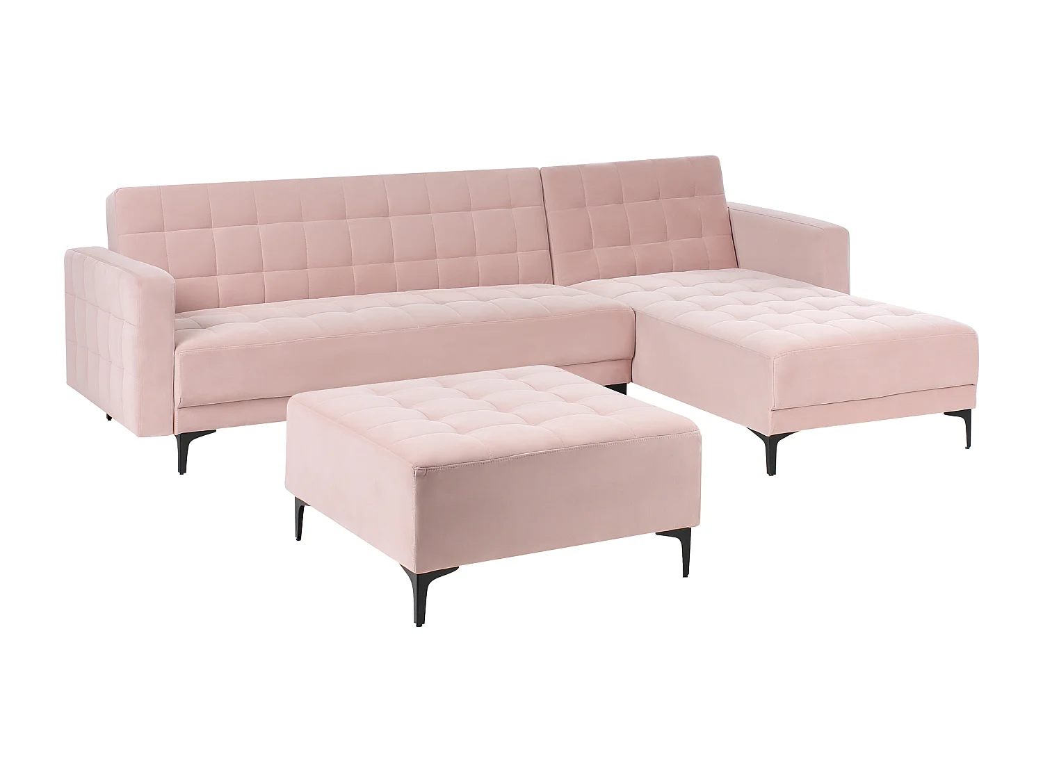 Canapé-lit d'angle modulable 4 places ABERDEEN Velours Rose pastel Côté droite