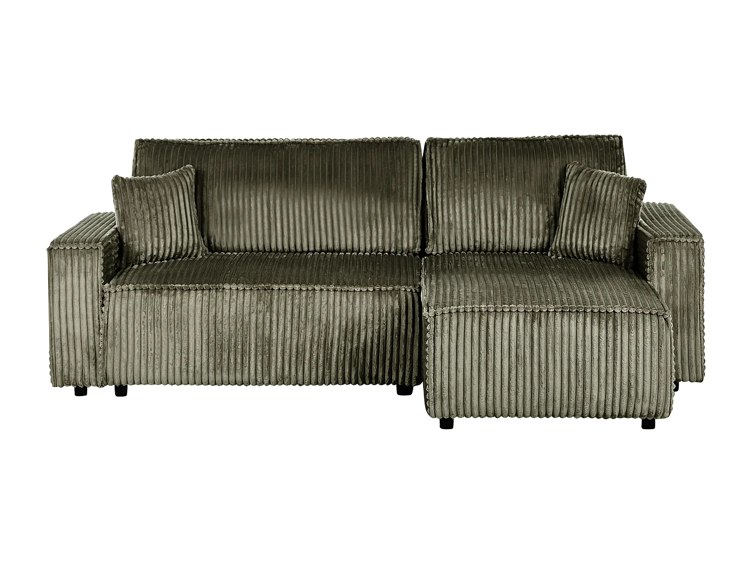 Canapé-lit d\'angle 3 places ABACKA Velours côtelé Vert avec rangement Côté droite