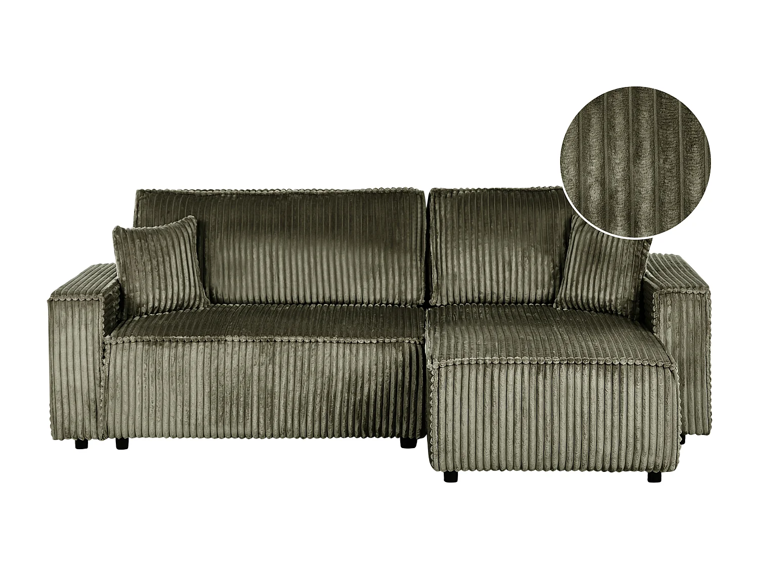 Canapé-lit d'angle 3 places ABACKA Velours côtelé Vert avec rangement Côté gauche