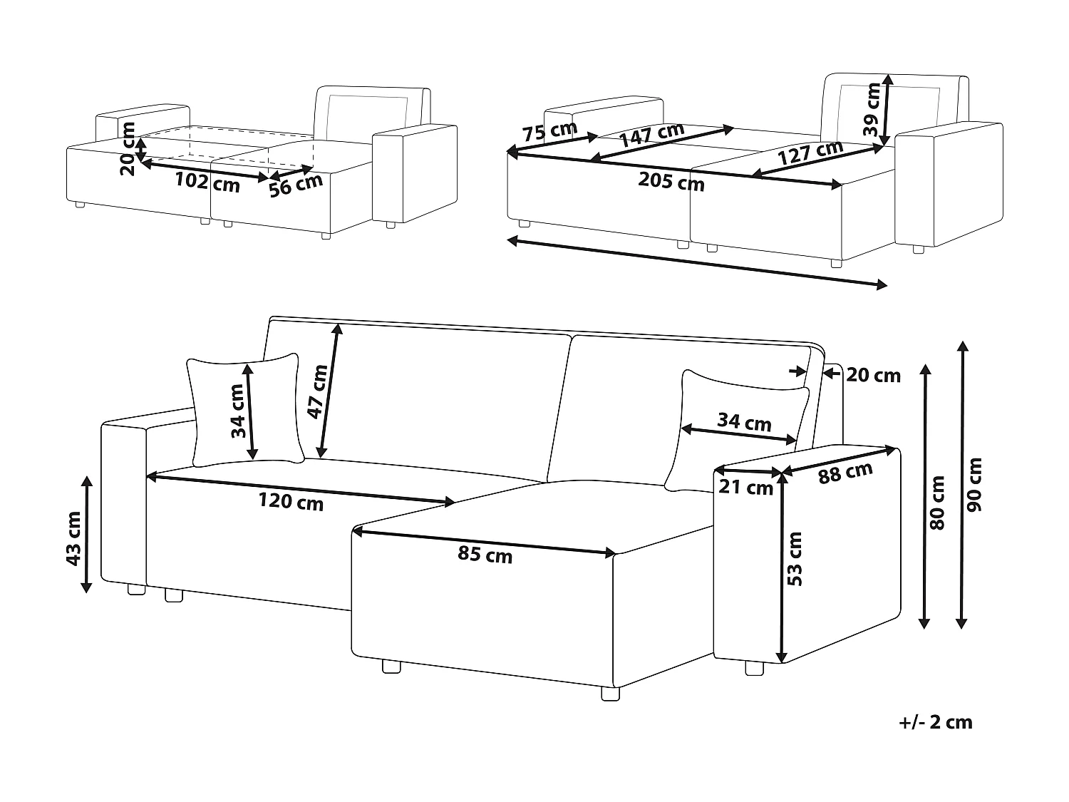 Canapé-lit d'angle 3 places ABACKA Velours côtelé Vert avec rangement Côté gauche