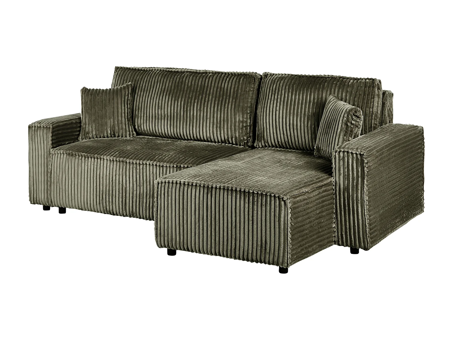 Canapé-lit d'angle 3 places ABACKA Velours côtelé Vert avec rangement Côté gauche