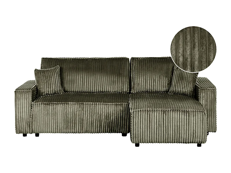 Canapé-lit d\'angle 3 places ABACKA Velours côtelé Vert avec rangement Côté droite