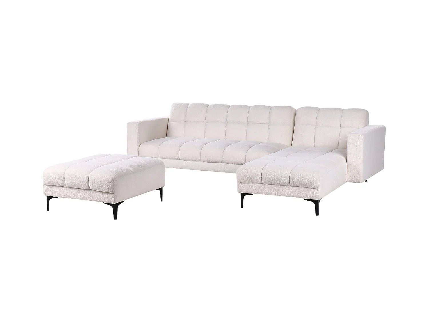 Canapé-lit d'angle modulable 4 places ALNES Bouclé Blanc Côté droite