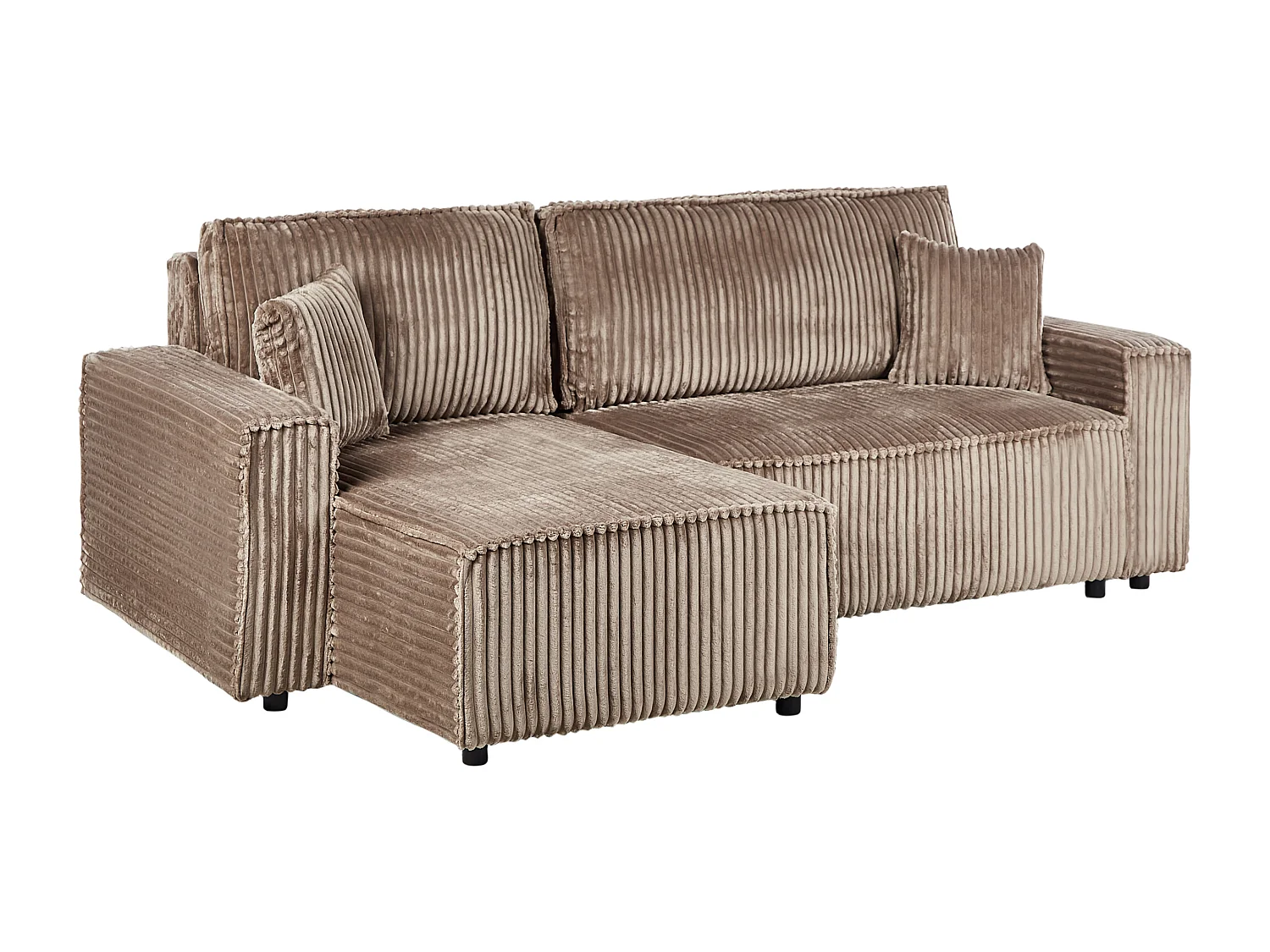 Canapé-lit d'angle 3 places ABACKA Velours côtelé Marron clair avec rangement Côté droit