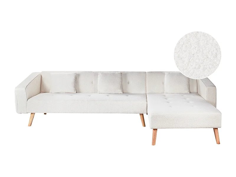 Sofá-cama de canto VADSO Bouclé Branco creme 4 lugares à esquerda