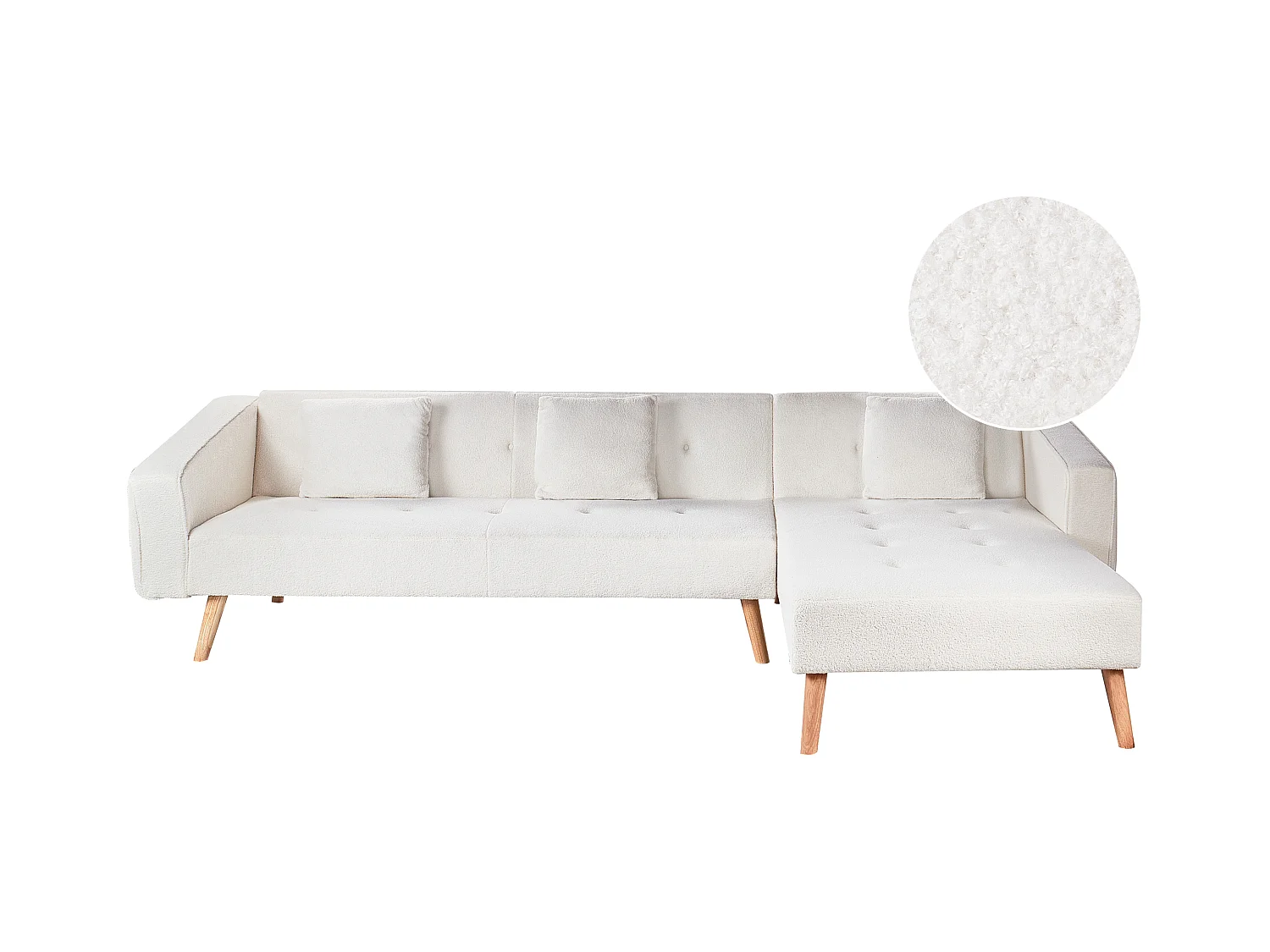 Canapé-lit d'Angle à droite en Bouclé Capitonné Blanc Cassé Vadso