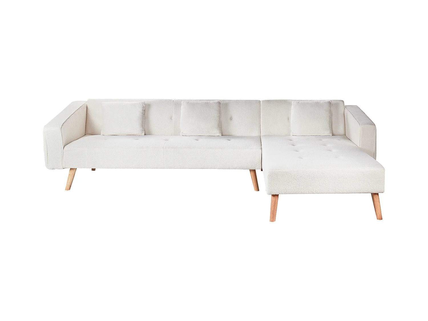 Canapé-lit d'Angle à droite en Bouclé Capitonné Blanc Cassé Vadso