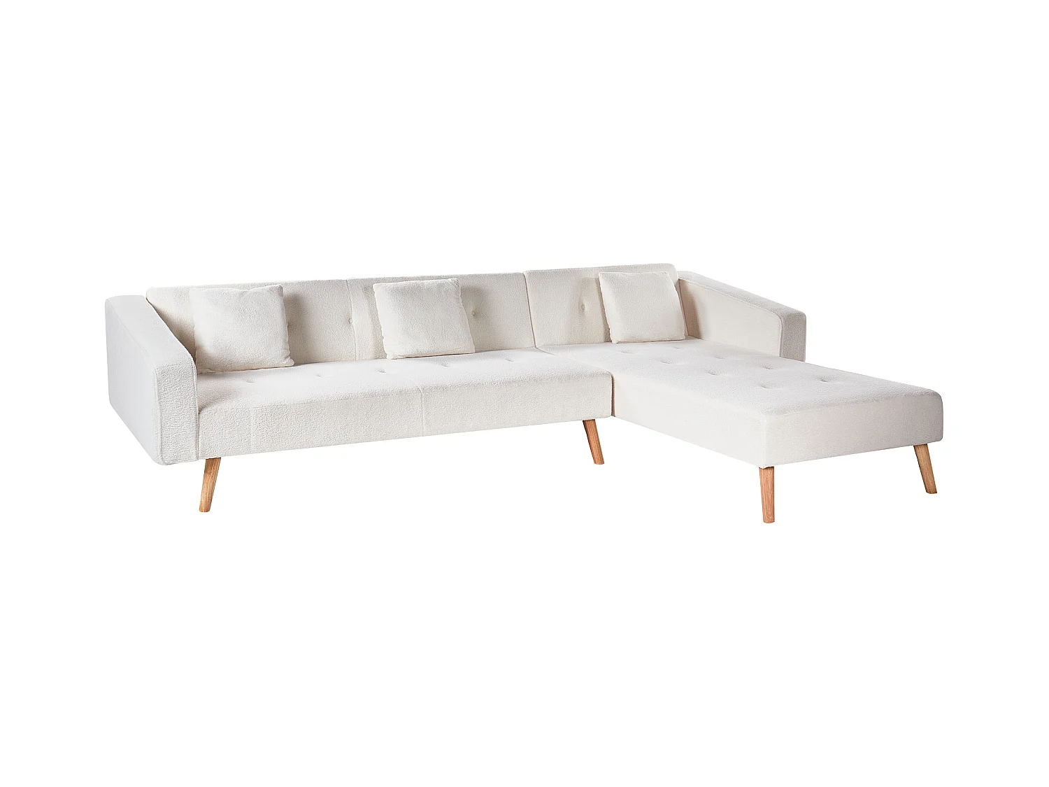 Canapé-lit d'Angle à droite en Bouclé Capitonné Blanc Cassé Vadso