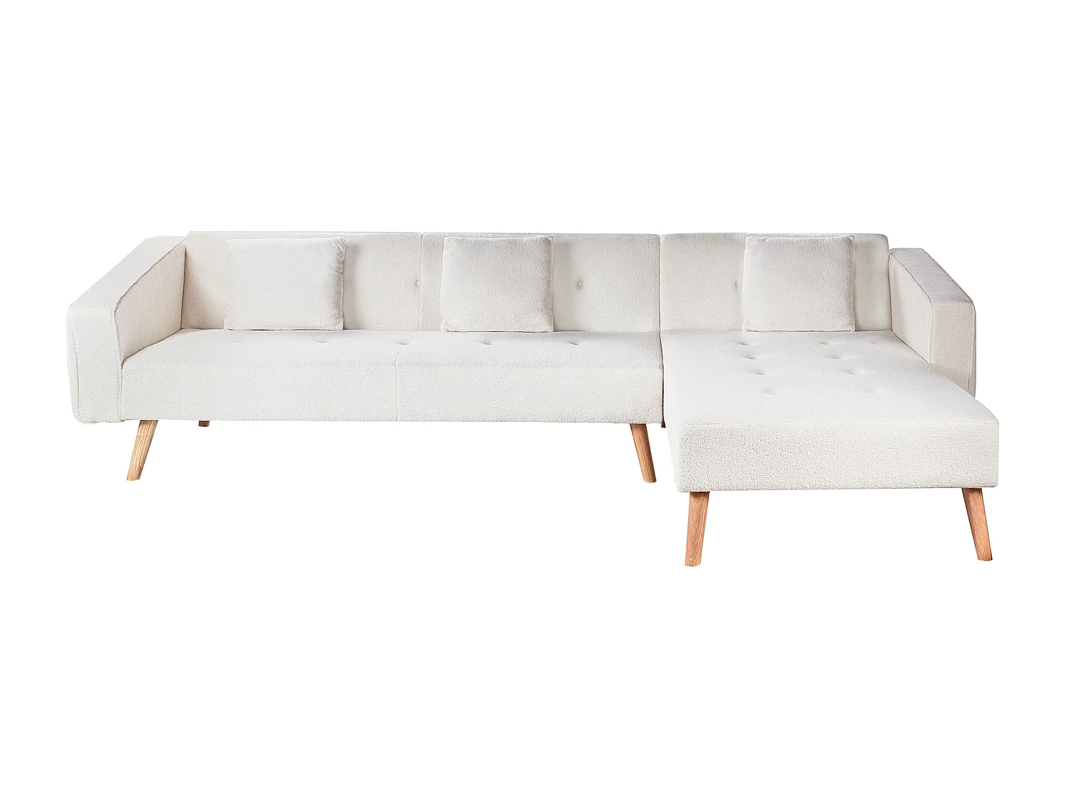 Canapé-lit d'Angle à droite en Bouclé Capitonné Blanc Cassé Vadso