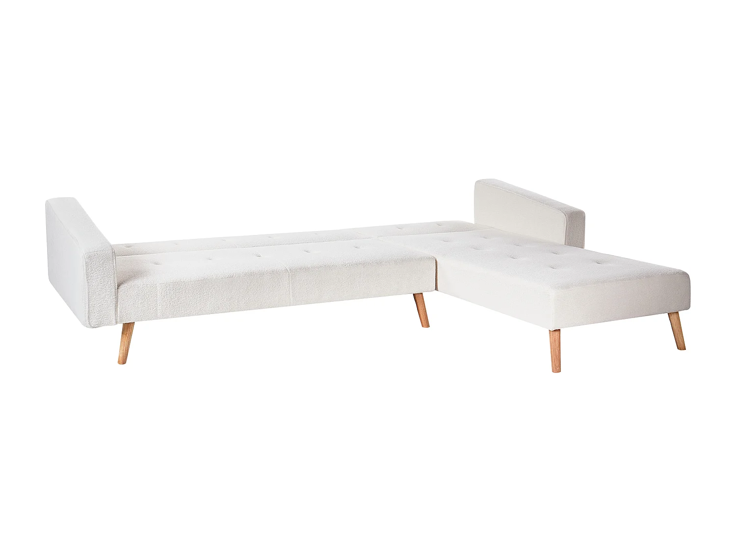 Canapé-lit d'Angle à Gauche en Bouclé Capitonné Blanc Cassé Vadso