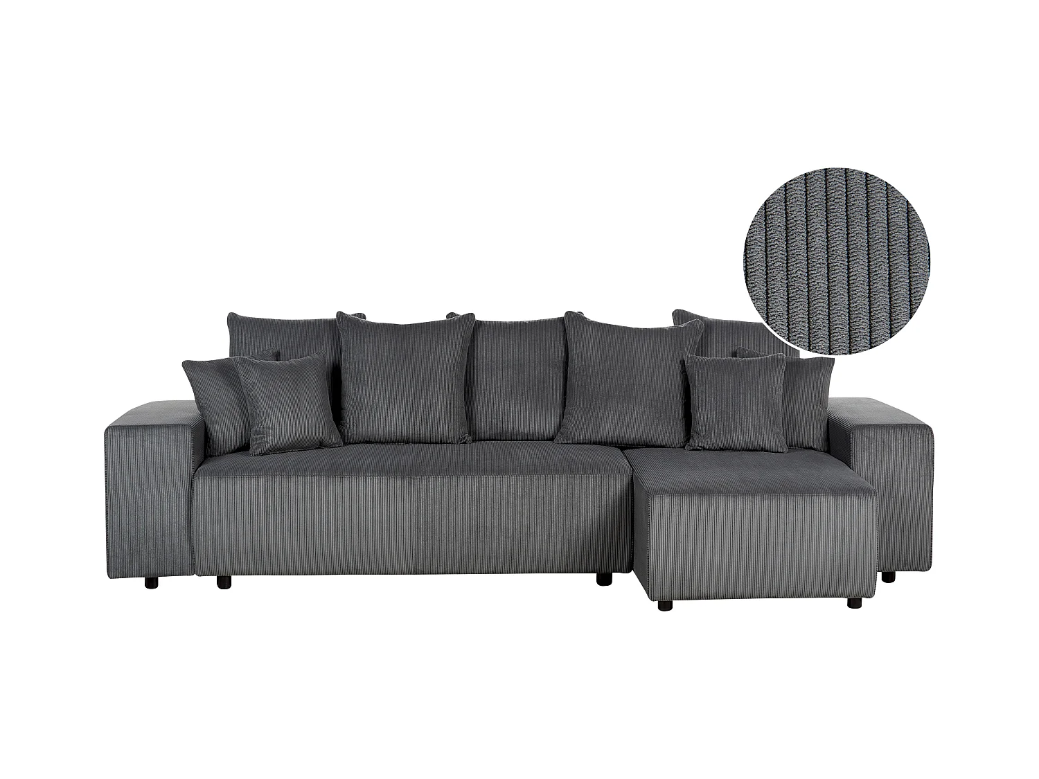 Canapé d'Angle Moderne à droite avec Couchage et Coussins en Velours Côtelé Gris Foncé Luspa