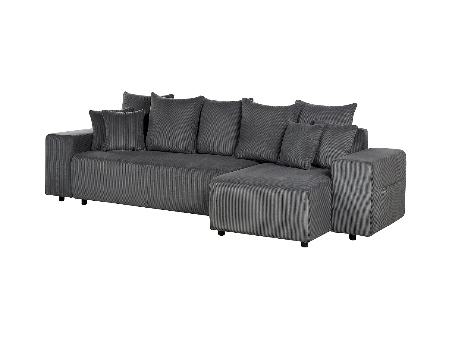 Eckschlafsofa LUSPA Cord Dunkelgrau mit Stauraum 3-Sitzer linksseitig