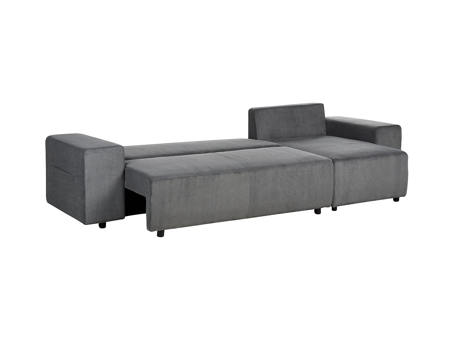 Eckschlafsofa LUSPA Cord Dunkelgrau mit Stauraum 3-Sitzer linksseitig