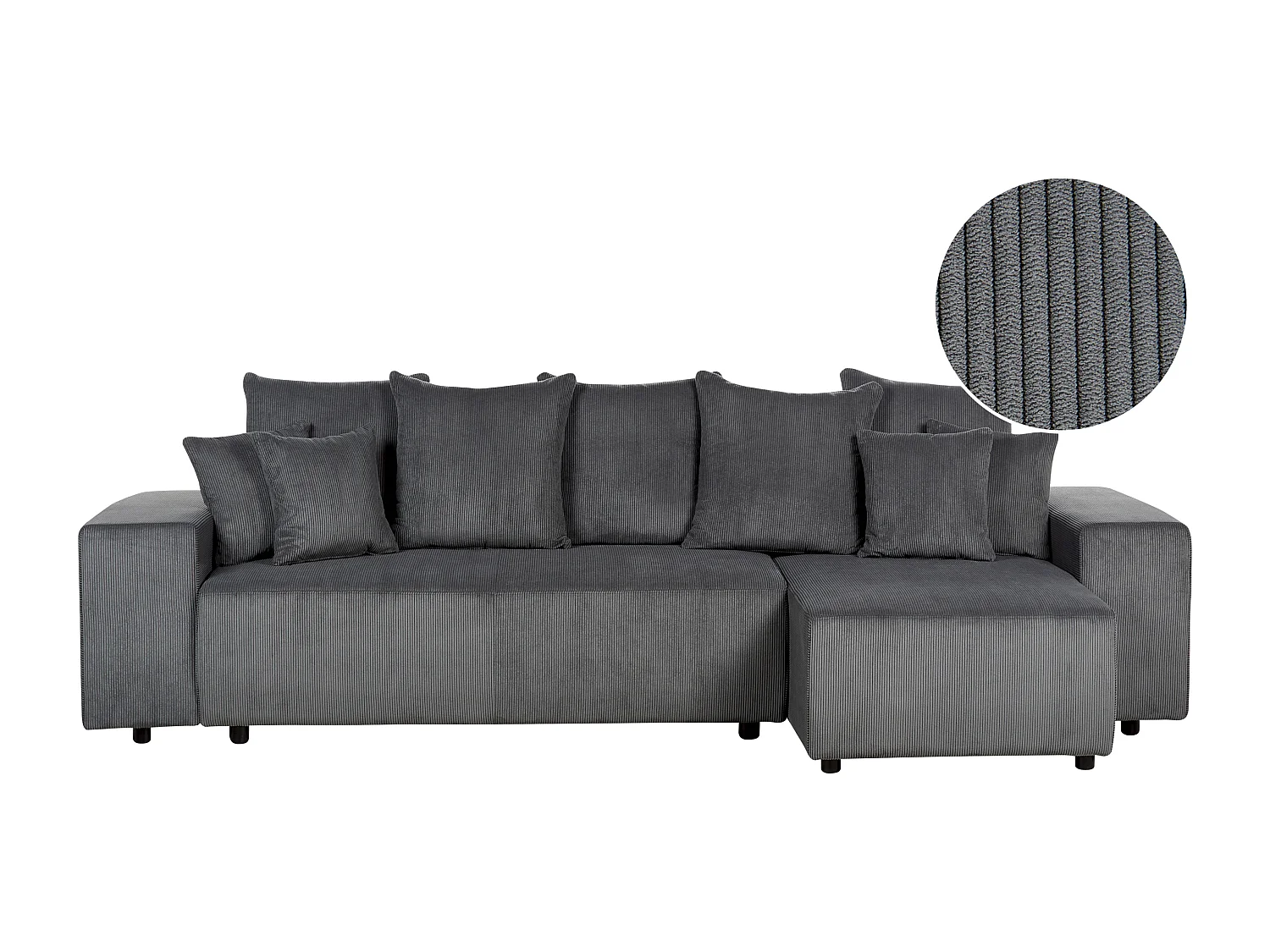 Canapé d'Angle Moderne à droite avec Couchage et Coussins en Velours Côtelé Gris Foncé Luspa