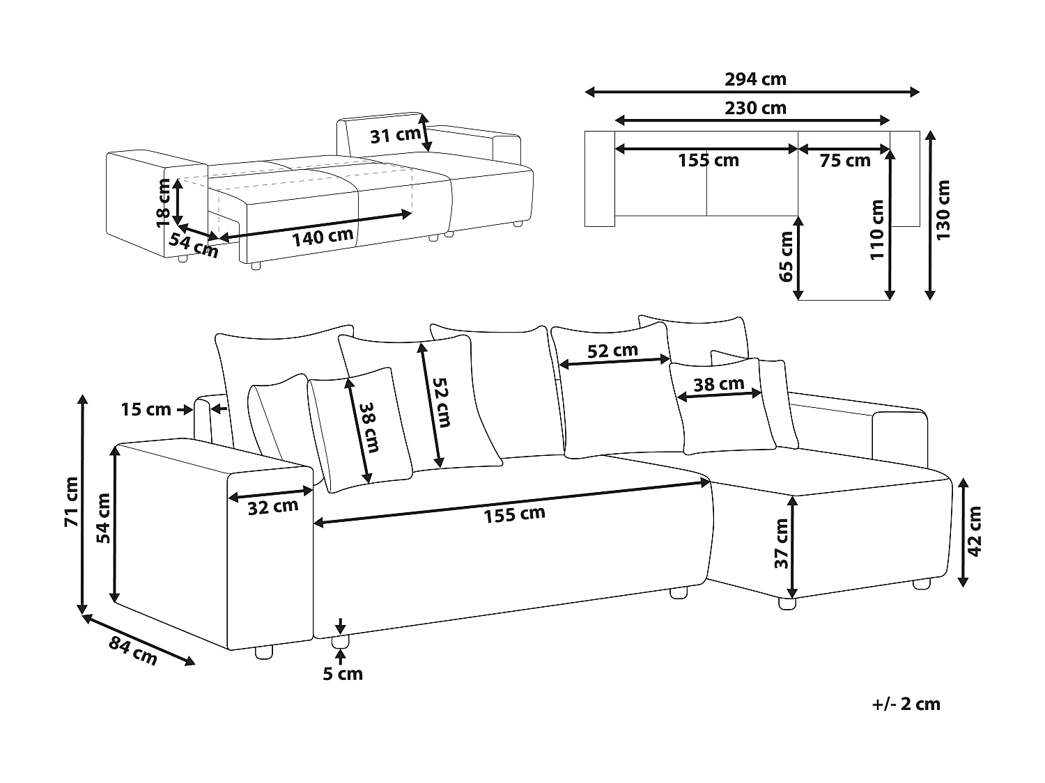 Canapé d'Angle Moderne à droite avec Couchage et Coussins en Velours Côtelé Gris Foncé Luspa
