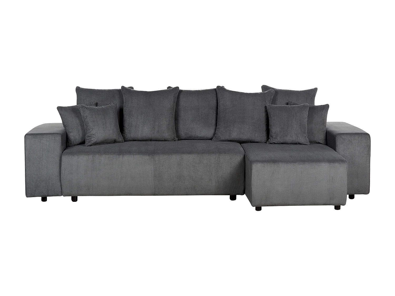 Canapé d'Angle Moderne à droite avec Couchage et Coussins en Velours Côtelé Gris Foncé Luspa