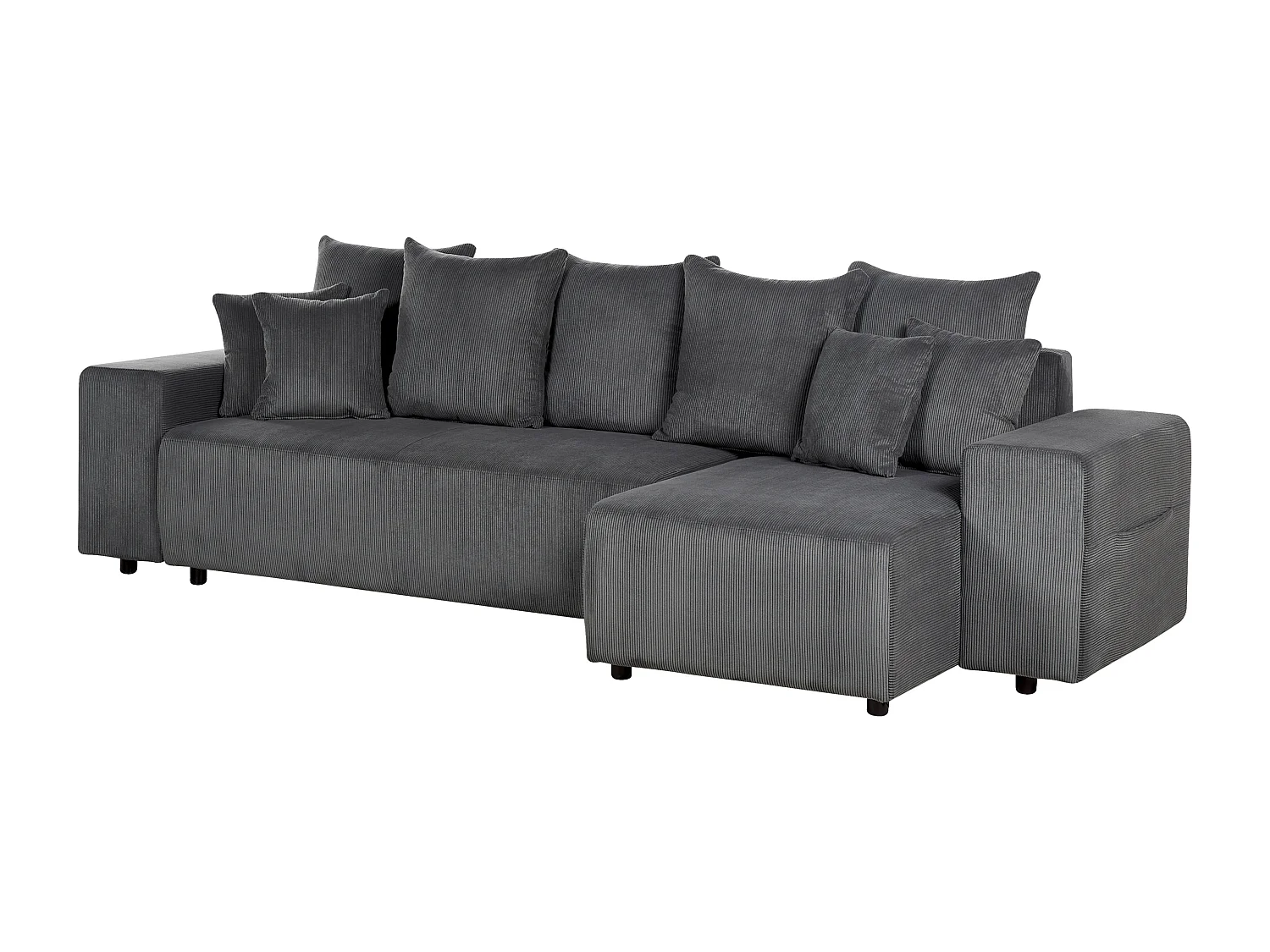 Canapé d'Angle Moderne à droite avec Couchage et Coussins en Velours Côtelé Gris Foncé Luspa