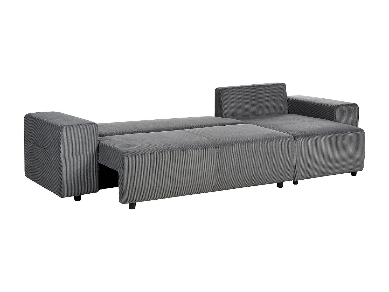 Canapé d'Angle Moderne à droite avec Couchage et Coussins en Velours Côtelé Gris Foncé Luspa