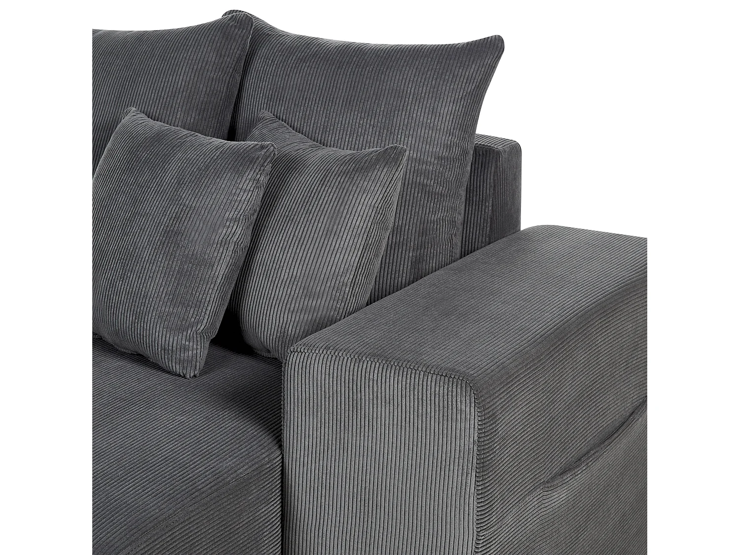 Canapé d'Angle Moderne à droite avec Couchage et Coussins en Velours Côtelé Gris Foncé Luspa