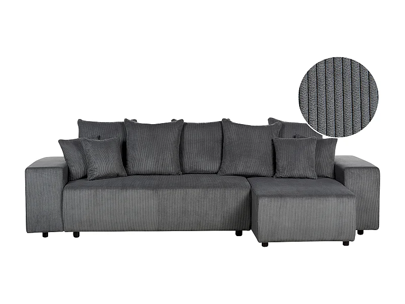Eckschlafsofa LUSPA Cord Dunkelgrau mit Stauraum 3-Sitzer linksseitig