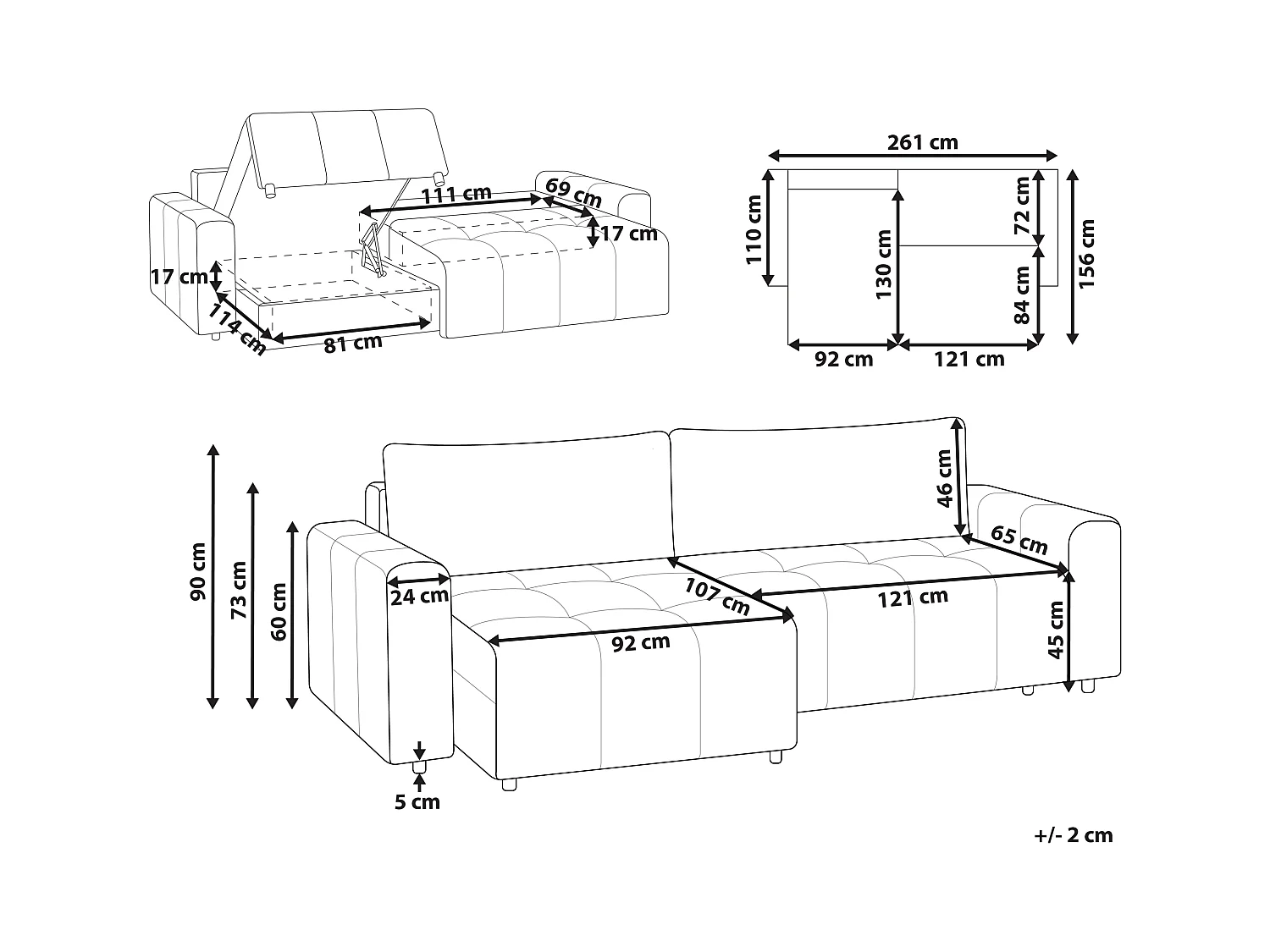 Canapé-lit d'angle 3 places INNVIK Tissu Gris clair avec rangement Côté droit