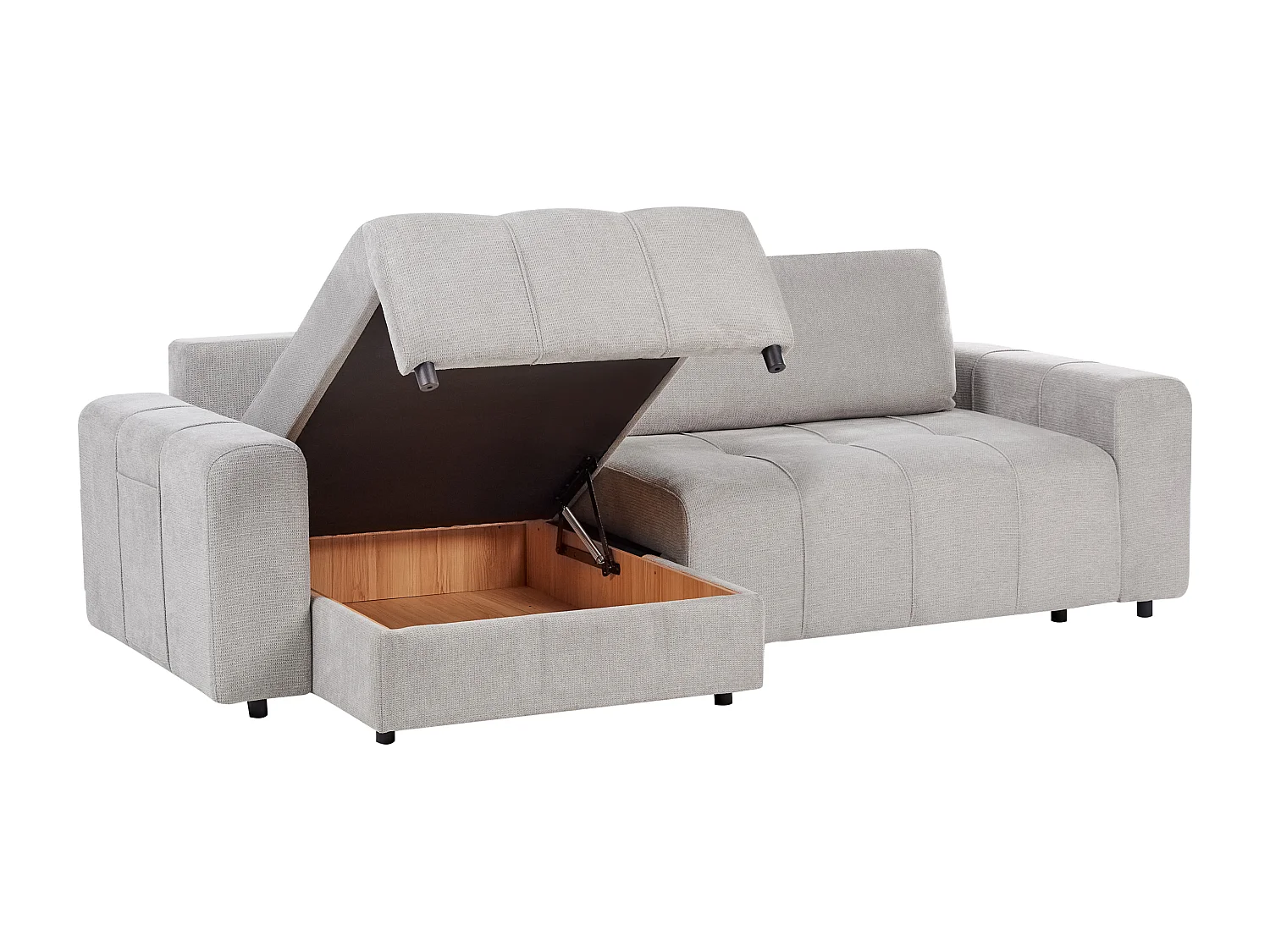 Canapé-lit d'angle 3 places INNVIK Tissu Gris clair avec rangement Côté droit