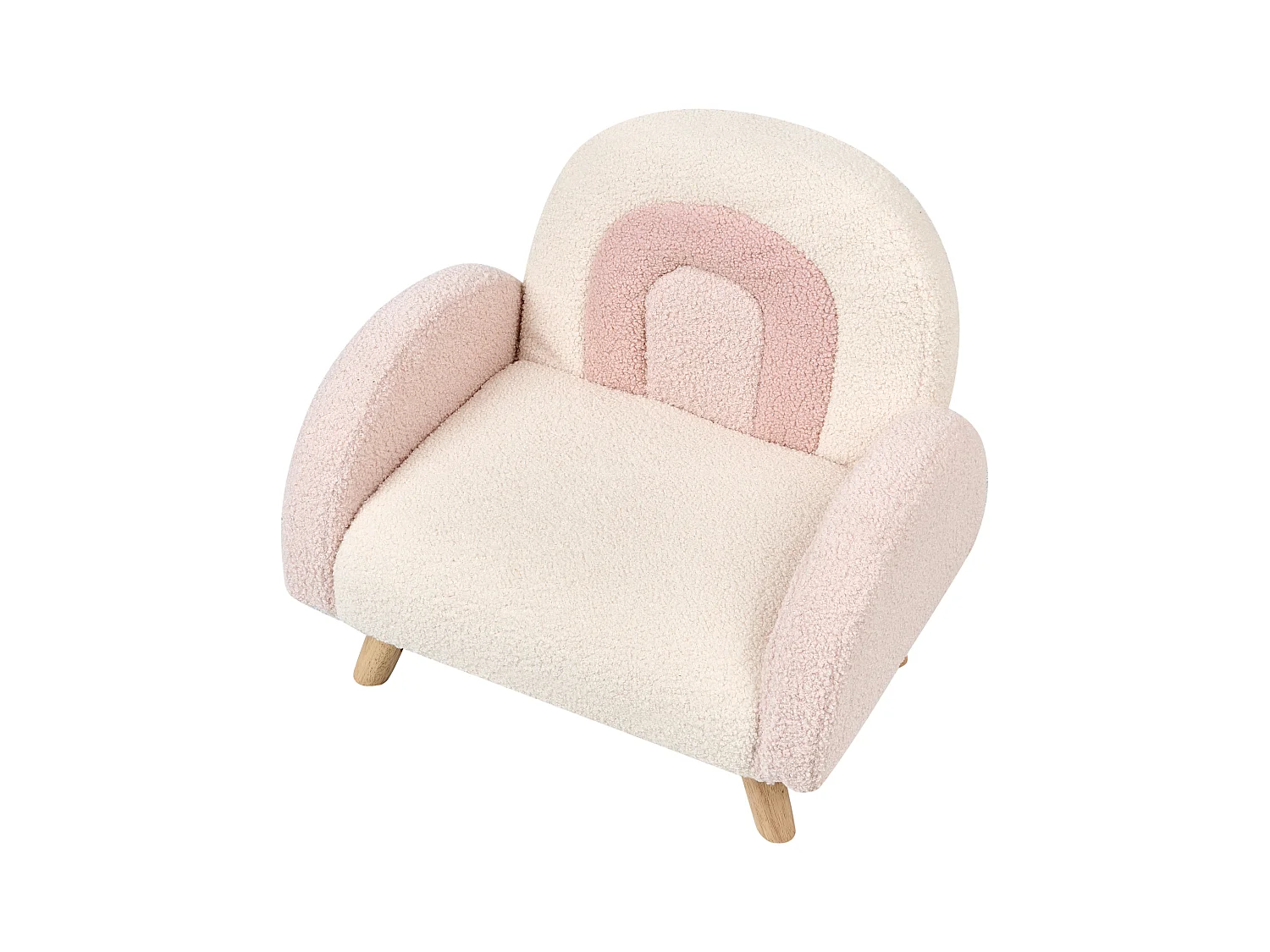 Kindersessel aus Bouclé rosa gepolstert Regenbogen Design für Kinderzimmer Ombo
