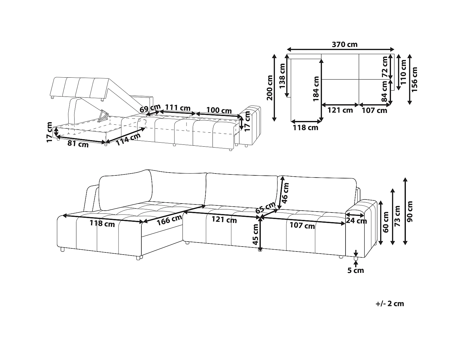 Canapé-lit d'angle 4 places INNVIK Tissu Gris clair avec rangement Côté droit